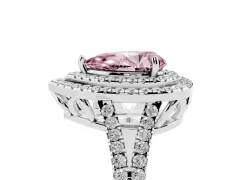 Fancy Pink Pear Cut Diamond Double Halo Ring Set in White gold with Pavé Band