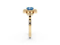 Fancy Blue Cushion Cut Diamond Cluster Halo Ring Set in Yellow gold with Milgrain Bezel Accents and Plain Band