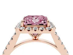 Fancy Pink Princess Cut Diamond Halo Pavé Engagement Ring Set in Rose gold with Prong Setting