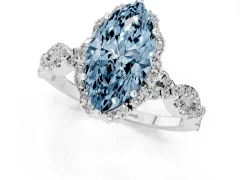 Fancy Blue Marquise Cut Diamond Halo Twist Band Solitaire Ring Set in Platinum with Prong-Set Center Stone