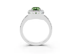 Fancy Green Emerald Cut Diamond Halo Ring Set in Platinum with Pavé Shank and Prong Setting
