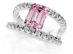 Fancy Pink Emerald Cut Diamond Split Shank Pavé Solitaire Ring Set in Silver with Open Shank Design