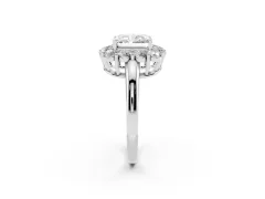 Radiant Cut Diamond Halo Cluster Engagement Ring Set in Silver with Polished Band and Prong Setting