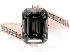 Fancy Black Emerald Cut Diamond Solitaire Ring Set in Rose gold with Intertwined Pavé Twist Band
