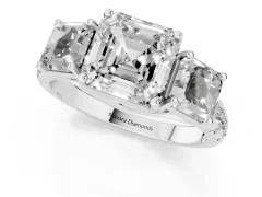 Asscher Cut Diamond Three-Stone Ring Set in Silver with Pavé Band