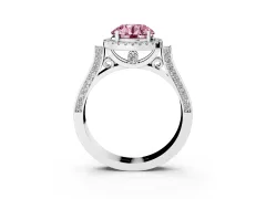 Fancy Pink Round Cut Diamond Halo Ring Set in Platinum with Pavé-Lined Split Shank Band