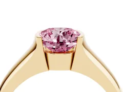 Fancy Pink Round Cut Diamond Bezel Solitaire Ring Set in Yellow gold with Wide Band