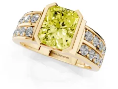 Fancy Yellow Radiant Cut Diamond Wide Channel Set Band Ring Set in Yellow gold with Bezel Setting