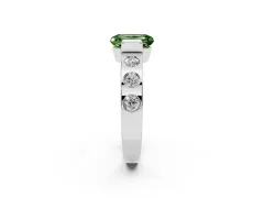 Fancy Green Emerald Cut Diamond Channel-Set Band Ring Set in Silver with Bezel Prong Setting