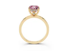 Fancy Pink Princess Cut Diamond Solitaire Ring Set in Yellow gold with Plain Band and Prong Setting