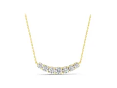 Round Brilliant Diamond Curved Bar Necklace Set in Yellow gold with Prong Setting