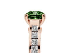 Fancy Green Cushion Cut Diamond Channel Set Solitaire Engagement Ring Set in Rose gold with Prong Setting