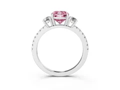 Fancy Pink Cushion Cut Diamond Three-Stone Ring Set in Silver with Pavé Band and Graduated Sides