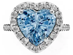 Fancy Blue Heart Cut Diamond Cushion Halo Ring Set in Silver with Pavé Band
