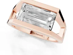 Baguette Diamond Geometric Solitaire Ring Set in Rose gold with Open Sides