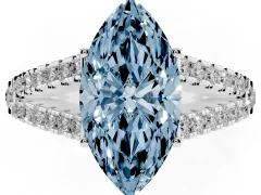 Fancy Blue Marquise Cut Diamond Split Shank Pavé Engagement Ring Set in Silver with Prong-Held Center Stone