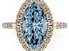 Fancy Blue Marquise Cut Diamond Pavé Halo Ring Set in Yellow gold with Prong Setting