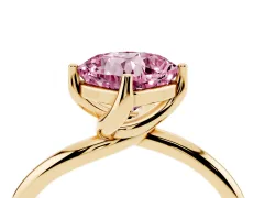 Fancy Pink Cushion Cut Diamond Solitaire Engagement Ring Set in Yellow gold with Classic Plain Band