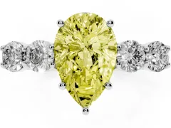 Fancy Yellow Pear Cut Diamond Five-Stone Prong Set Band Ring Set in Platinum with Polished Band