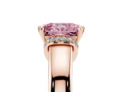 Fancy Pink Radiant Cut Diamond Pavé Band Solitaire Ring Set in Rose gold with Prong Setting