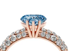 Fancy Blue Heart Cut Diamond Pavé Band Solitaire Ring Set in Rose gold with Close-Set Accent Stones and Prong Setting