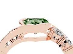 Fancy Green Heart Cut Diamond Bezel Bypass Ring Set in Rose gold with Round Accents