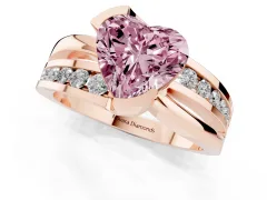 Fancy Pink Heart Cut Diamond Solitaire Ring Set in Rose gold with Channel Set Split Shank and Tension Prongs