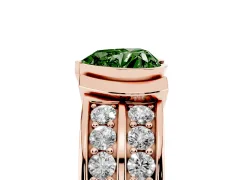 Fancy Green Heart Cut Diamond Wide Channel Set Band Ring Set in Rose gold with Bezel Setting