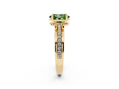 Fancy Green Oval Cut Diamond Solitaire Ring Set in Yellow gold with Channel Set Band and Prong Setting