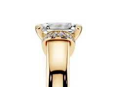 Emerald Cut Diamond Pavé Band Solitaire Ring Set in Yellow gold with Prong Setting