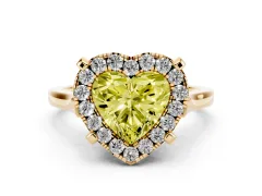 Fancy Yellow Heart Cut Diamond Cluster Halo Solitaire Ring Set in Yellow gold with Prong Setting