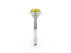 Fancy Yellow Round Cut Diamond Halo Ring Set in Platinum with Channel Set Band and Prong Setting