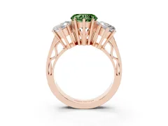 Fancy Green Heart Cut Diamond Three-Stone Ring Set in Rose gold with Textured Band