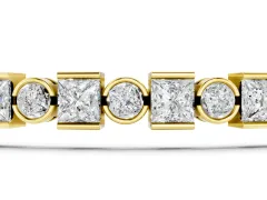 Round and Princess Cut Diamond Tennis Bracelet Set in Yellow gold with Alternating Bezel and Prong Settings