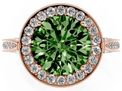 Fancy Green Round Cut Diamond Halo Engagement Ring Set in Rose gold with Accent Split Shank Band
