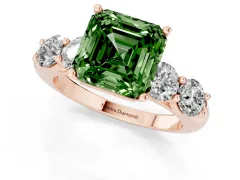 Fancy Green Asscher Cut Diamond Five-Stone Prong Set Ring Set in Rose gold with Classic Band