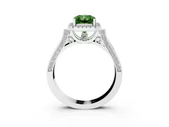 Fancy Green Radiant Cut Diamond Halo Ring Set in Silver with Pavé-Lined Split Shank Band