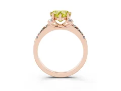 Fancy Yellow Heart Cut Diamond Three-Stone Pavé Ring Set in Rose gold with Prong Setting