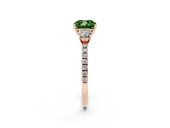 Fancy Green Cushion Cut Diamond Three-Stone Ring Set in Rose gold with Pavé Band and Graduated Sides