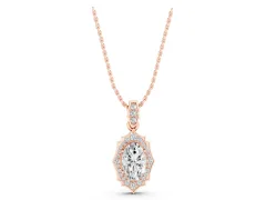 Oval Diamond Halo Pendant Set in Rose gold with Milgrain Prongs