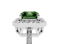 Fancy Green Asscher Cut Diamond Halo Ring Set in Silver with Accent-Lined Split Shank and Prong Setting
