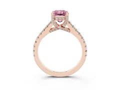 Fancy Pink Radiant Cut Diamond Solitaire Ring Set in Rose gold with Brilliant Pavé Band and Prong Setting