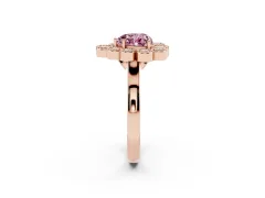Fancy Pink Heart Cut Diamond Cluster Halo Ring Set in Rose gold with Milgrain Bezel Accents and Plain Band