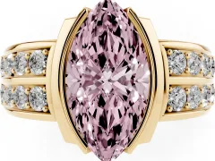 Fancy Pink Marquise Cut Diamond Wide Channel Set Band Ring Set in Yellow gold with Bezel Setting