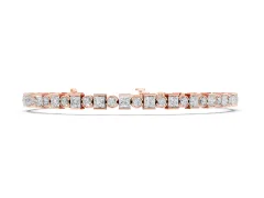 Round and Princess Cut Diamond Tennis Bracelet Set in Rose gold with Alternating Bezel and Prong Settings