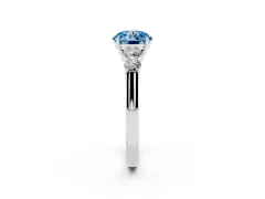Fancy Blue Round Cut Diamond Five-Stone Prong Set Band Ring Set in Silver with Polished Band