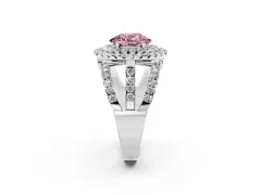 Fancy Pink Oval Cut Diamond Double Halo Ring Set in Platinum with Round Pavé Split Shank