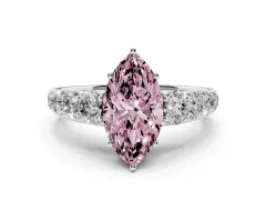 Fancy Pink Marquise Cut Diamond Solitaire Ring Set in White gold with Pavé-Set Band and Prong Setting
