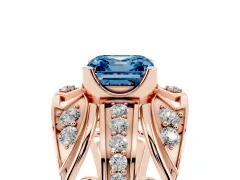 Fancy Blue Asscher Cut Diamond Art Deco Ring Set in Rose gold with Pavé Split Shank