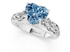 Fancy Blue Heart Cut Diamond Pavé Engagement Ring Set in White gold with Prong Setting